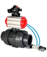 Кран шаровой DN.ru BV4242E-FP-GRM-ISO Дн50 Ру10 полнопроходной, корпус - НПВХ, шар - НПВХ, уплотнение - EPDM, с пневмоприводом PA-DA-052, пневмораспределителем 4V320-10 AC220V и БКВ APL-210N