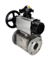 Кран шаровой DN.ru BV3232P(4pc)-FP-3WL-F Ду100 Ру16 полнопроходной трехходовой, фланцевый, корпус - нержавеющая сталь SS316, с пневмоприводом DN.ru PA-DA-105-1 двойного действия, пневмораспределителем 4M310-08 AC220V и БКВ APL-210N