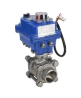 Кран шаровой DN.ru BV3232P(3pc)-FP-W-ISO-H Ду20 Ру63 полнопроходной двухходовой, нержавеющая сталь SS316, под приварку, уплотнение - PTFE, с 1/4-оборотным электроприводом DN.ru QT-N-003EM-O1-12VDC-У1 blue