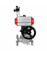 Кран шаровой DN.ru BV3232P(2pc)-FP-3WL-F-ISO-H Ду20 Ру16 HYMT, трехходовой L-тип, полнопроходной, фланцевый, корпус - нержав.сталь SS316, с пневмоприводом PA-DA-052, пневмораспределителем 4V320-08 AC220V, ручным дублером MON1-250-T26-ISO и БПВ AFC2000