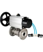 Кран шаровой DN.ru BV3232P(3pc)-FP-F-ISO-H Ду100 Ру25 фланцевый с ISO-фланцем, корпус - нержавеющая сталь 316, полнопроходной, уплотнение - PTFE, с пневмоприводом PA-DA-105-1, пневмораспределителем 4V320-08 AC220V