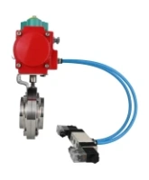 Затвор дисковый поворотный DN.ru WBV3131E-2W-W-H Ду50 Ру10 под приварку, корпус - пищевая нержавеющая сталь 304, уплотнение - EPDM, с пневмоприводом PA-SA-065, пневмораспределителем 4V320-08 AC220V и магнитным переключателем ALS200D