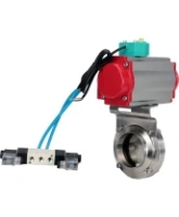 Затвор дисковый поворотный DN.ru WBV3131S-2W-W-H Ду80 Ру10 под приварку, пищевая нержавеющая сталь 304, уплотнение - Silicon, с пневмоприводом PA-DA-052, пневмораспределителем 4V320-08 AC220V и магнитным переключателем ALS200D