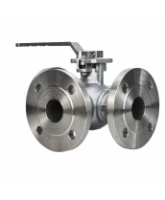 Кран шаровой DN.ru BV3232P(2pc)-FP-3WL-F-ISO-H Ду20 Ру16 HYMT, трехходовой L-тип, полнопроходной, фланцевый, материал корпуса - нержавеющая сталь SS316, с ISO фланцем и рукояткой