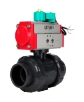 Кран шаровой DN.ru BV4242E-FP-GRM-ISO Дн50 Ру10 полнопроходной, корпус - НПВХ, шар - НПВХ, уплотнение - EPDM, с пневмоприводом PA-SA-065 и магнитным переключателем ALS200D