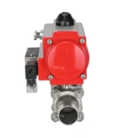 Кран шаровой DN.ru BV3232P(3pc)-FP-W-ISO-H LONG Ду80 Ру25 полнопроходной, корпус - нержавеющая сталь 316, уплотнение - PTFE, под приварку, с пневмоприводом DN.ru PA-SA-130 и пневмораспределителем 4M310-08 AC220V