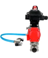 Кран шаровой DN.ru BV3232P(3pc)-FP-W-ISO-H LONG Ду80 Ру25 полнопроходной, корпус - нержавеющая сталь 316, уплотнение - PTFE, под приварку, с пневмоприводом PA-DA-083, пневмораспределителем 4V320-08 AC220V и БКВ APL-410N EX