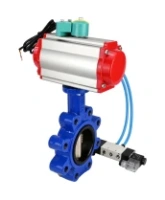 Затвор дисковый поворотный DN.ru WBV1616E-2W-Fb-H Ду125 Ру16 LUG корпус - чугун QT450, диск - чугун QT450, уплотнение - EPDM, с пневмоприводом PA-DA-105, пневмораспределителем 4V320-08 AC220V и магнитным переключателем ALS200D