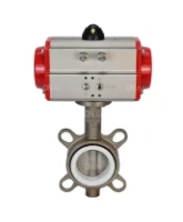 Затвор дисковый поворотный DN.ru WBV3131P-2W-Fb-R Ду250 Ру16, корпус - нержавеющая сталь 304, диск - нержавеющая сталь 304, уплотнение - PTFE, с пневмоприводом DN.ru PA-DA-160 двойного действия