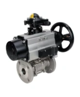 Кран шаровой DN.ru BV3131P(3pc)-FP-F-ISO-H Ду100 Ру16 полнопроходной трехсоставной, фланцевый, нержавеющая сталь 304, уплотнение - PTFE, 22х22, F10, WDVF, с пневмоприводом DN.ru PA-DA-105-1, пневмораспределителем 4M310-08 AC220V и БКВ APL-210N