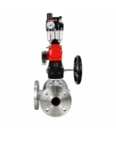 Кран шаровой DN.ru BV3232P(2pc)-FP-3WL-F-ISO-H Ду20 Ру16 HYMT трехходовой L-тип, полнопроходной, фланцевый, корпус - нерж.сталь AISI316, с пневмоприводом PA-DA-052, пн.распределителем 4M320-08 AC220V, ручным дублером MON1-250-T26-ISO и БПВ AFC2000