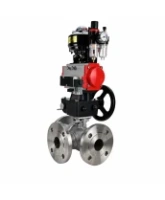 Кран шаровой DN.ru BV3232P(2pc)-FP-3WL-F-ISO-H Ду20 Ру16 HYMT, трехходовой L-тип, полнопроходной, фланцевый, корпус - нерж.сталь SS316, с пн.приводом PA-DA-052, пн.распредел 4M310-08 24В NAMUR, ручн.дублером MON1-250-T26-ISO, БКВ APL-510N EX и БПВ AFC2000