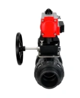 Кран шаровой DN.ru BV4242E-FP-GRM-ISO Дн50 Ру10 полнопроходной, корпус - НПВХ, шар - НПВХ, уплотнение - EPDM, с пневмоприводом PA-DA-052, пневмораспределителем 4M310-08 AC220V и ручным дублером MON1-250-T26-ISO