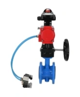 Затвор дисковый поворотный DN.ru WBV1313E-2W-F-H Ду100 Ру16 фланцевый, корпус - чугун GGG40, диск - чугун GGG40, EPDM, с пневмоприводом DN.ru PA-DA-105, пневмораспределителем DN.ru 4V320-08 AC220V, БКВ DN.ru APL-210N и дублером DN.ru MON1-250-T26-ISO