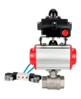 Кран шаровой DN.ru BV3232P(2pc)-FP-T-ISO-H Ду80 Ру40, полнопроходной внутреннняя резьба, нержавеющая сталь SS316, уплотнение - PTFE, с пневмоприводом PA-SA-130 с возвратными пружинами, с пневмораспределителем 4V320-08 AC220V, с БКВ APL-410N EX