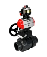 Кран шаровой DN.ru BV4242E-FP-GRM-ISO Дн50 Ру10 полнопроходной, корпус - НПВХ, шар - НПВХ, уплотнение - EPDM, с пневмоприводом PA-DA-052, ручным дублером MON1-250-T26-ISO и БКВ APL-510N EX