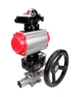 Кран шаровой DN.ru BV3232P(3pc)-FP-W-ISO-H LONG Ду65 Ру25 полнопроходной, корпус - нержавеющая сталь 316, уплотнение - PTFE, под приварку, с пневмоприводом DN.ru PA-DA-083, редуктором DN.ru MON2-450-T28-ISO и БКВ APL-210N