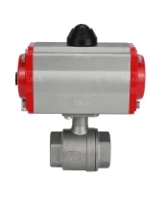 Кран шаровой DN.ru BV3232P(2pc)-FP-T-ISO-H Ду80 Ру40 полнопроходной двухходовой, нержавеющая сталь 316, внутренняя резьба, уплотнение - PTFE, с пневмоприводом PA-SA-130 с возвратными пружинами и пневмораспределителем 4M310-08 220В