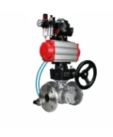Кран шаровой DN.ru BV3232P(2pc)-FP-3WL-F-ISO-H Ду20 Ру16 HYMT, трехходовой L-тип, полнопроходной, фланцевый, нерж.сталь SS316, с пн.приводом PA-DA-052, пн.распредел 4V320-08 AC220V, ручн.дублером MON1-250-T26-ISO, БКВ APL-510N EX и БПВ AFC2000