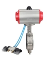 Затвор дисковый поворотный DN.ru WBV3131N-2W-Fb-H Ду150 Ру16, корпус - нержавеющая сталь 304, диск - нержавеющая сталь 304, уплотнение - NBR, с пневмоприводом DN.ru PA-DA-105 и пневмораспределителем DN.ru 4V320-08 AC220V