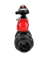 Кран шаровой DN.ru BV4242E-FP-GRM-ISO Дн50 Ру10 полнопроходной, корпус - НПВХ, шар - НПВХ, уплотнение - EPDM, с пневмоприводом PA-SA-065 и БКВ APL-210N
