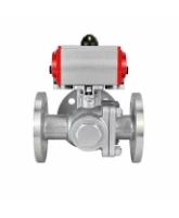 Кран шаровой DN.ru BV3232P(2pc)-FP-3WL-F-ISO-H Ду20 Ру16 HYMT трехходовой L-тип, полнопроходной, фланцевый, корпус - нержавеющая сталь AISI316, с пневмоприводом PA-DA-052 и пневмораспределителем 4M320-08 AC220V