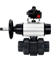 Кран шаровой DN.ru BV4242E-FP-GRM-ISO Дн50 Ру10 полнопроходной, корпус - НПВХ, шар - НПВХ, уплотнение - EPDM, с пневмоприводом PA-DA-105-1, пневмораспределителем 4M310-08 AC220V и БКВ APL-410N EX
