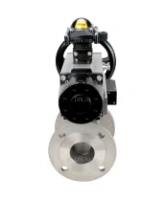Кран шаровой DN.ru BV3232P(2pc)-FP-F-ISO-H Ду100 Ру16, полнопроходной фланцевый, нержавеющая сталь SS316, уплотнение - PTFE, с пневмоприводом PA-DA-105-1 двойного действия, с пневмораспределителем 4M310-08 AC220V, с БКВ APL-210N