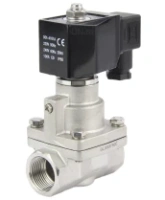Клапан электромагнитный DN.ru VS1031-PT-NC-220VAC 1 1/2″ Ду40 Ру12 соленоидный двухходовой поршневой, резьбовой, корпус - нержавеющая сталь AISI 304, уплотнение - PTFE, пилотного действия, нормально закрытый, катушка - 220В AC