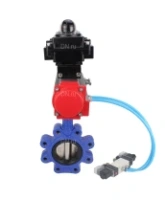 Затвор дисковый поворотный DN.ru WBV1616E-2W-Fb-H Ду100 Ру16 LUG корпус - чугун QT450, диск - чугун QT450, уплотнение - EPDM, с пневмоприводом DN.ru PA-DA-083, пневмораспределителем 4V320-10 AC220V и БКВ APL-410N EX