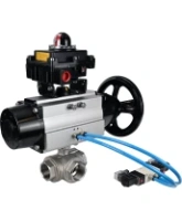 Кран шаровой DN.ru BV3232P(4pc)-SP-3WL-T-ISO-H Ду100 Ру40, стандартнопроходной, четырехсоставной, корпус - нержавеющая сталь 316, PTFE, внутренняя резьба, с пневмоприводом PA-DA-105-1, пневмораспределителем 4V320-08 AC220V, БКВ APL-410N Ex