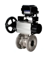 Кран шаровой DN.ru BV3232P(2pc)-FP-F-ISO-H Ду100 Ру16, полнопроходной фланцевый, нержавеющая сталь SS316, уплотнение - PTFE, с пневмоприводом PA-DA-105-1 двойного действия и с электропневматическим поворотным позиционером YT-1000RSN без обратной связи