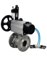 Кран шаровой DN.ru BV3232P(2pc)-FP-F-ISO-H Ду100 Ру16, полнопроходной фланцевый, нержавеющая сталь SS316, уплотнение - PTFE, с пневмоприводом PA-DA-105-1 двойного действия, с пневмораспределителем 4V320-08 AC220V, с БПВ AFC2000