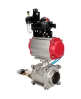 Кран шаровой DN.ru BV3232P(3pc)-FP-W-ISO-H WDVF Ду40 Ру40 полнопроходной, трехсоставной, корпус - нержавеющая сталь 316, уплотнение - PTFE, под приварку, с пневмоприводом PA-SA-105, пневмораспределителем 4V320-08 AC220V, БКВ APL-210N, БПВ AFC2000
