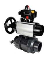 Кран шаровой DN.ru BV4242E-FP-GRM-ISO Дн50 Ру10 полнопроходной, корпус - НПВХ, шар - НПВХ, уплотнение - EPDM, с пневмоприводом PA-DA-105-1, пневмораспределителем 4V320-08 AC220V и БКВ APL-410N EX