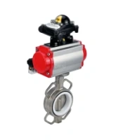 Затвор дисковый поворотный DN.ru WBV3131P-2W-Fb-R Ду250 Ру16, корпус - нержавеющая сталь 304, диск - нержавеющая сталь 304, уплотнение - PTFE, с пневмоприводом DN.ru PA-DA-160, пневмораспределителем DN.ru 4M310-08 AC220V и БКВ DN.ru APL-210N