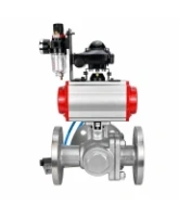 Кран шаровой DN.ru BV3232P(2pc)-FP-3WL-F-ISO-H Ду20 Ру16 HYMT, трехходовой L-тип, полнопроходной, фланцевый, корпус - нержавеющая сталь SS316, с пневмоприводом PA-DA-052, пневмораспределителем 4V320-08 AC220V, БКВ APL-210N и БПВ AFC2000