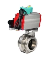 Затвор дисковый поворотный DN.ru WBV3131S-2W-T-H Ду80 Ру10 резьбовой, корпус - пищевая нержавеющая сталь 304, уплотнение - Silicon, с пневмоприводом PA-SA-083, пневмораспределителем 4M310-08 220В NAMUR и магнитным переключателем ALS200D