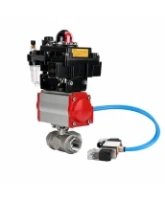Кран шаровой DN.ru BV3232P(4pc)-SP-3WT-T-ISO-H WDVF Ду25 Ру63 стандартнопроходной, 3-ходовой Т-тип, внутренняя резьба, нержавеющая сталь AISI 316, PTFE, с пневмоприводом PA-DA-065, пневмораспределителем 4V320-08 AC220V, БКВ APL-410N EX и БПВ AFC2000