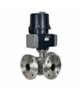 Кран шаровой DN.ru BV3232P(2pc)-FP-3WL-F-ISO-H Ду20 Ру16 HYMT, трехходовой L-тип, полнопроходной, фланцевый, корпус - нержавеющая сталь SS316, с электроприводом QTSA-N-003EM-O0-220VAC с пружинным возвратом
