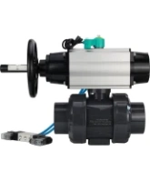 Кран шаровой DN.ru BV4242E-FP-GRM-ISO Дн50 Ру10 полнопроходной, корпус - НПВХ, шар - НПВХ, уплотнение - EPDM, с пневмоприводом PA-DA-105-1, пневмораспределителем 4V320-08 AC220V и магнитным переключателем ALS200D