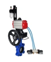 Затвор дисковый поворотный DN.ru WBV1631N-2W-Fb-H Ду150 Ру16 LUG корпус - чугун QT450, диск - нержавеющая сталь 304, уплотнение - NBR, с пневмоприводом DN.ru PA-DA-105, пневмораспределителем 4V320-08 AC220V, редуктором MON3-700-T38-ISO и БПВ AFC2000