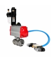 Кран шаровой DN.ru BV3232P(4pc)-SP-3WT-T-ISO-H WDVF Ду25 Ру63 стандартнопроходной, 3-ходовой Т-тип, внутренняя резьба, нержавеющая сталь AISI 316, PTFE, с пневмоприводом PA-DA-065, пневмораспределителем 4V320-08 AC220V и БПВ AFC2000