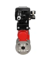 Кран шаровой DN.ru BV3232P(2pc)-FP-F-ISO-H Ду80 Ру16 полнопроходной двухходовой, нерж. сталь SS316, фланцевый, PTFE, с пневмоприводом PA-SA-130 с возвратными пружинами и с электропневматическим поворотным позиционером YT-1000RSN без обратной связи