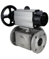 Кран шаровой DN.ru BV3232P(4pc)-FP-3WL-F Ду100 Ру16 полнопроходной трехходовой, фланцевый, корпус - нержавеющая сталь SS316, с пневмоприводом DN.ru PA-DA-105-1 двойного действия