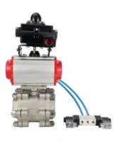 Кран шаровой DN.ru BV3232P(3pc)-FP-SW-ISO-H Ду65 Ру63 полнопроходной, корпус - нержавеющая сталь SS316, под приварку, с пневмоприводом PA-SA-130, пневмораспределителем 4V320-08 AC220V, БКВ APL-410N EX