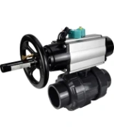 Кран шаровой DN.ru BV4242E-FP-GRM-ISO Дн50 Ру10 полнопроходной, корпус - НПВХ, шар - НПВХ, уплотнение - EPDM, с пневмоприводом PA-DA-105-1 и магнитным переключателем ALS200D