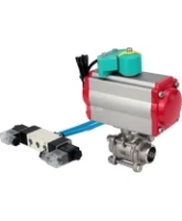 Кран шаровой DN.ru BV3232P(3pc)-FP-W-ISO-H Ду80 Ру25 полнопроходной, корпус - нержавеющая сталь 316, уплотнение - PTFE, под приварку, с пневмоприводом PA-DA-105, пневмораспределителем 4V320-08 AC220V и магнитным переключателем ALS200D