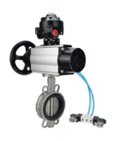 Затвор дисковый поворотный DN.ru WBV3232V-2W-Fb-H Ду150 Ру16, корпус - нержавеющая сталь 316L, диск - нержавеющая сталь 316L, уплотнение - Viton, с пневмоприводом PA-DA-105-1 двойного действия, с пневмораспределителем 4V320-08 AC220V, с БКВ APL-510N EX