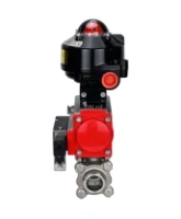 Кран шаровой DN.ru BV3232P(3pc)-FP-W-ISO-H Ду65 Ру25 полнопроходной двухходовой, нержавеющая сталь SS316, под приварку, уплотнение - PTFE, с пн.приводом DN.ru PA-DA-083 пн.распределителем 4M310-08 AC220V и БКВ APL-510N-EX